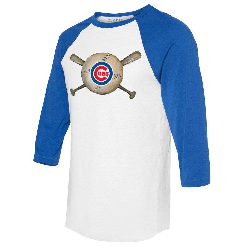 MLB Chicago Cubs Tiny Turnip Women's Baseball Cross Bats 3/4-Sleeve Raglan T-Shirt