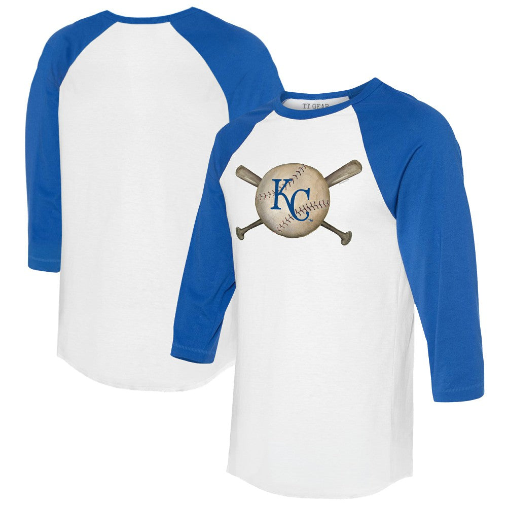 MLB Kansas City Royals Tiny Turnip Women's Baseball Cross Bats 3/4-Sleeve Raglan T-Shirt