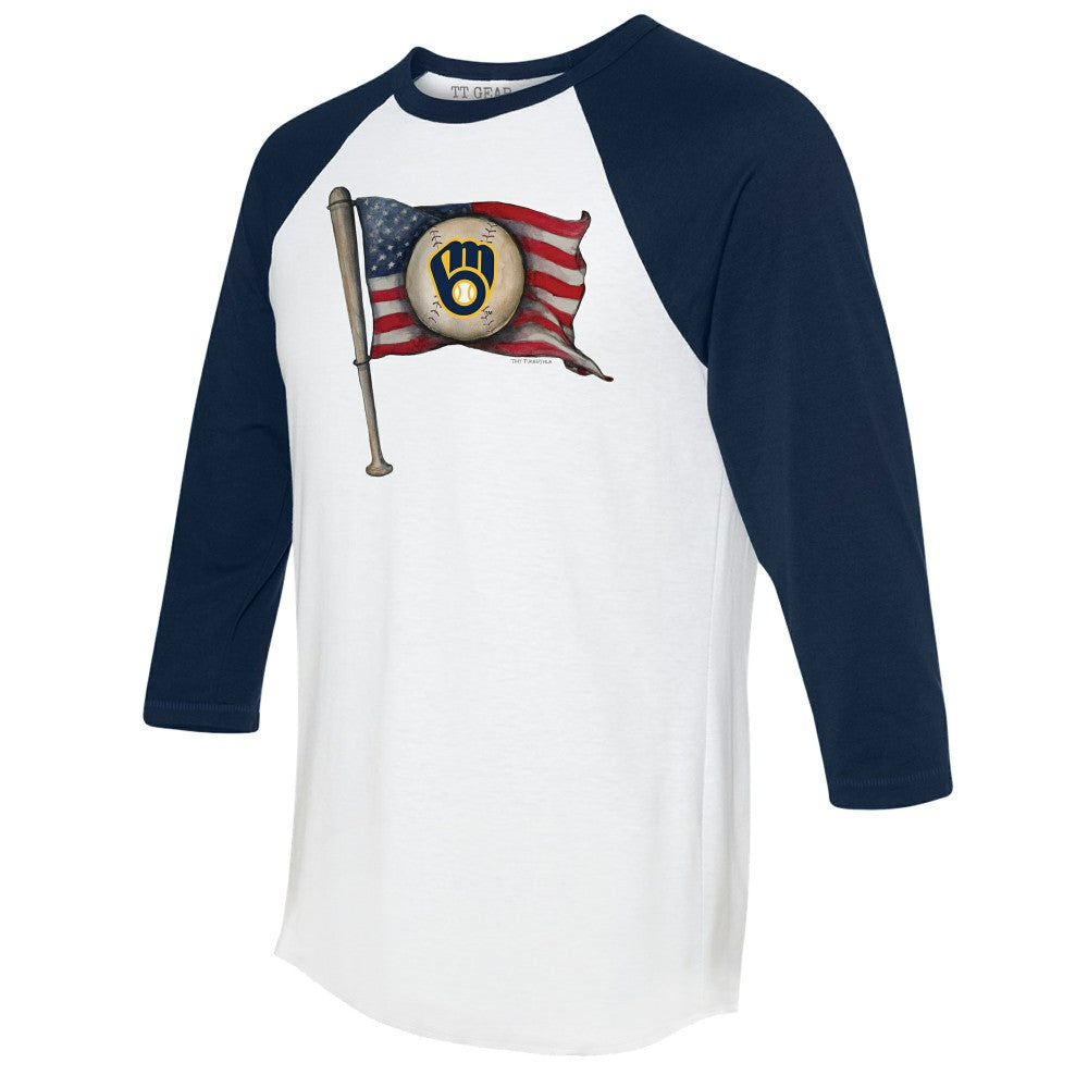 MLB Milwaukee Brewers Tiny Turnip Women's Baseball Flag 3/4-Sleeve Raglan T-Shirt