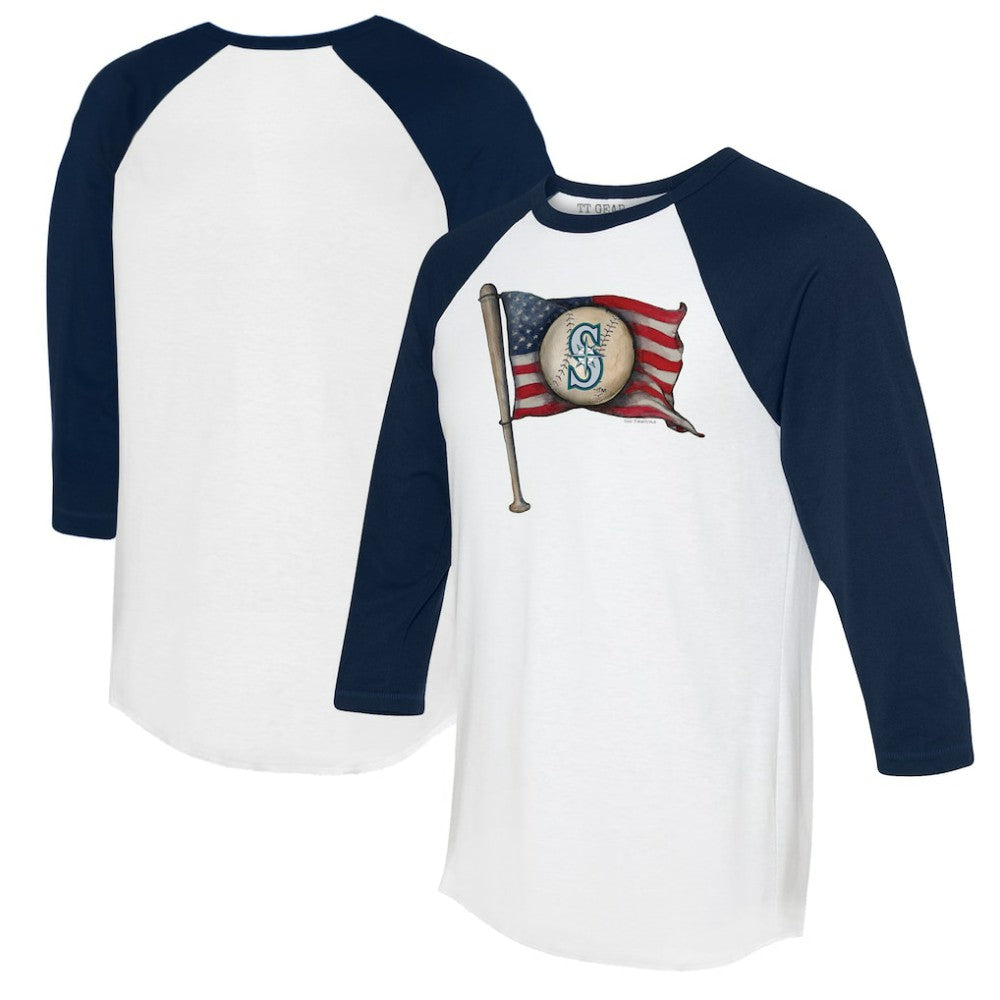 MLB Seattle Mariners Tiny Turnip Women's Baseball Flag 3/4-Sleeve Raglan T-Shirt