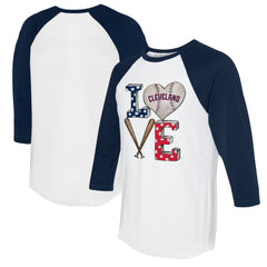 MLB Cleveland Guardians Tiny Turnip Women's Baseball Love Raglan 3/4-Sleeve T-Shirt