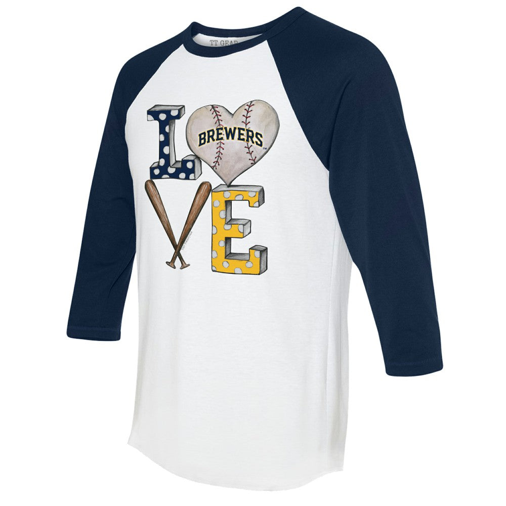 MLB Milwaukee Brewers Tiny Turnip Women's Baseball Love Raglan 3/4-Sleeve T-Shirt