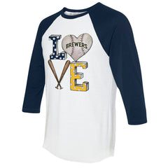 MLB Milwaukee Brewers Tiny Turnip Women's Baseball Love Raglan 3/4-Sleeve T-Shirt