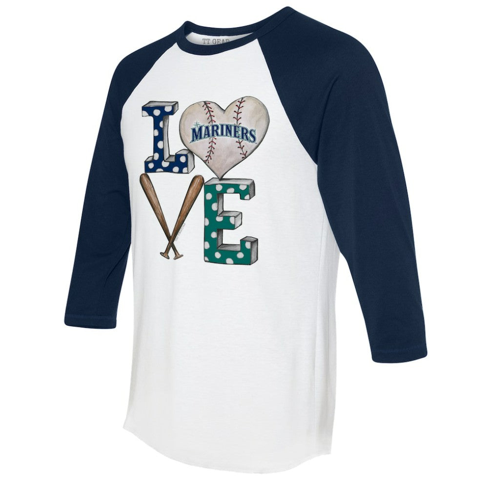 MLB Seattle Mariners Tiny Turnip Women's Baseball Love Raglan 3/4-Sleeve T-Shirt