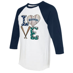 MLB Seattle Mariners Tiny Turnip Women's Baseball Love Raglan 3/4-Sleeve T-Shirt