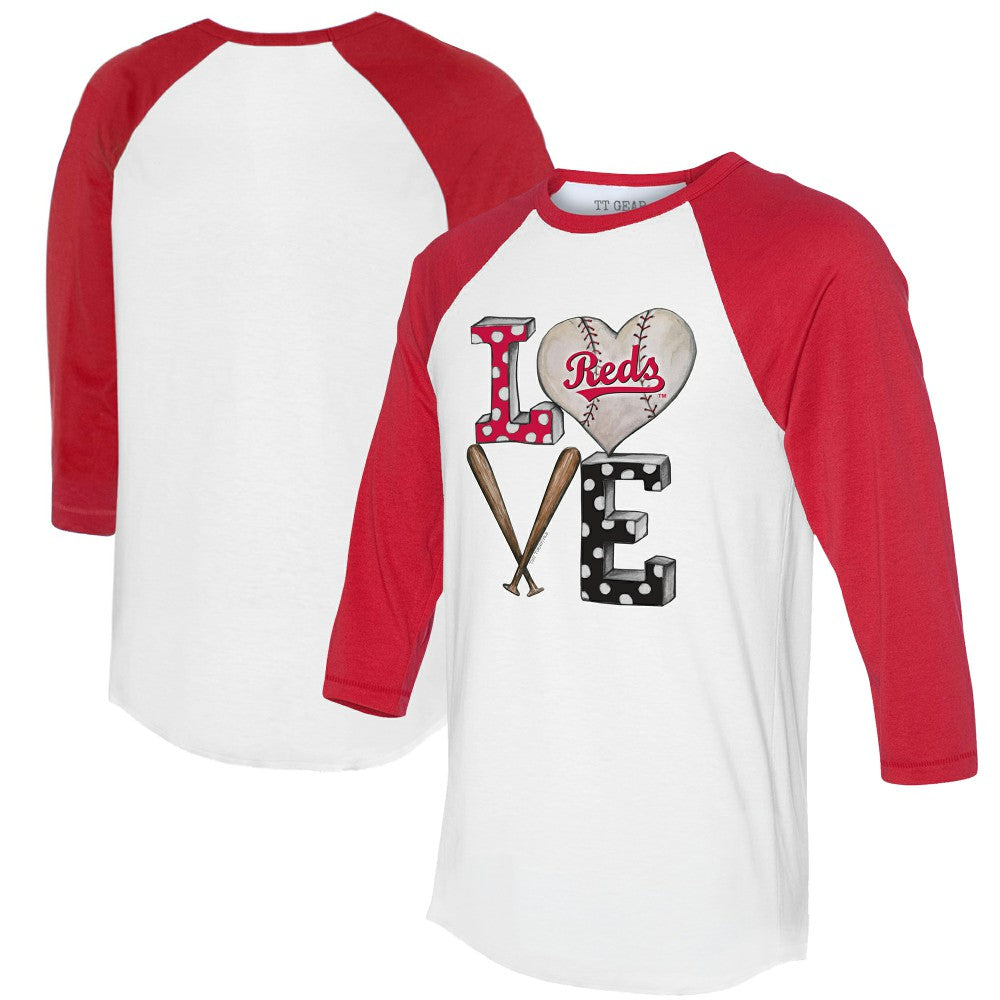 MLB Cincinnati Reds Tiny Turnip Women's Baseball Love Raglan 3/4-Sleeve T-Shirt
