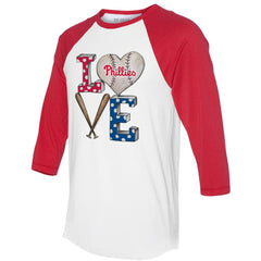 MLB Philadelphia Phillies Tiny Turnip Women's Baseball Love Raglan 3/4-Sleeve T-Shirt
