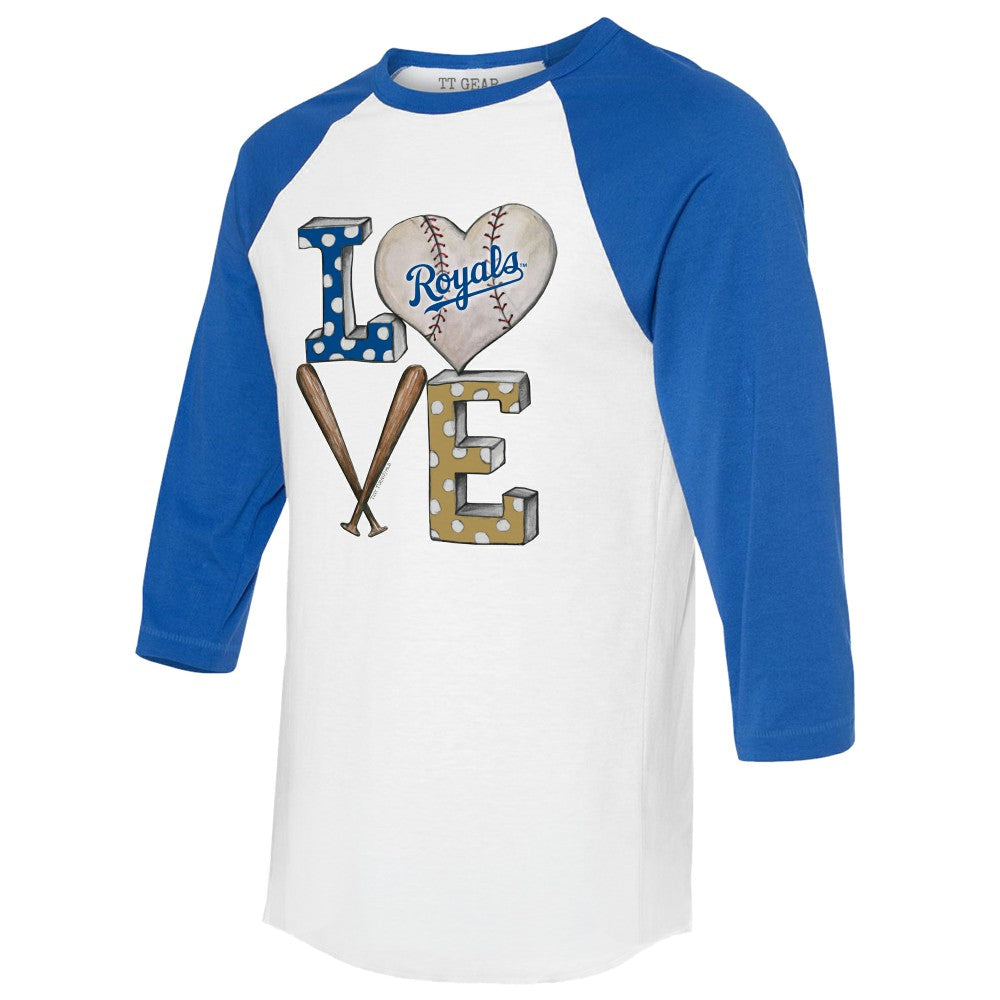 MLB Kansas City Royals Tiny Turnip Women's Baseball Love Raglan 3/4-Sleeve T-Shirt