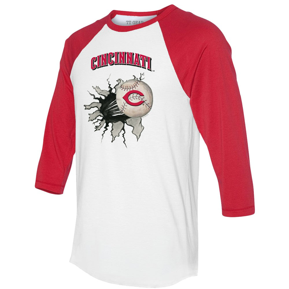 MLB Cincinnati Reds Tiny Turnip Women's Baseball Tear 3/4-Sleeve Raglan T-Shirt