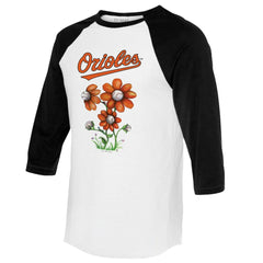 MLB Baltimore Orioles Tiny Turnip Women's Blooming Baseballs 3/4-Sleeve Raglan T-Shirt