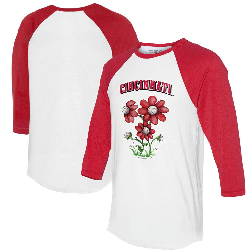 MLB Cincinnati Reds Tiny Turnip Women's Blooming Baseballs 3/4-Sleeve Raglan T-Shirt
