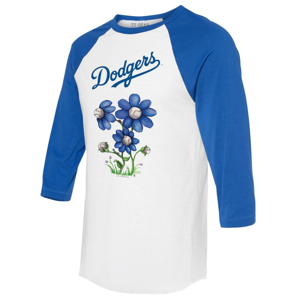 MLB Los Angeles Dodgers Tiny Turnip Women's Blooming Baseballs 3/4-Sleeve Raglan T-Shirt