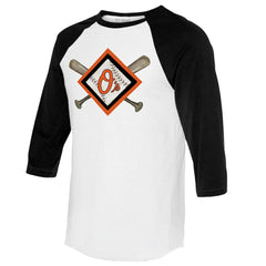 MLB Baltimore Orioles Tiny Turnip Women's Diamond Cross Bats 3/4-Sleeve Raglan T-Shirt