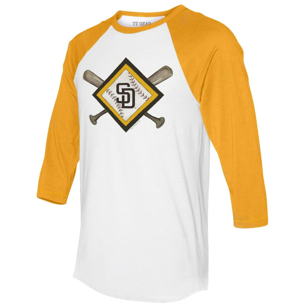 MLB San Diego Padres Tiny Turnip Women's Diamond Cross Bats 3/4-Sleeve Raglan T-Shirt