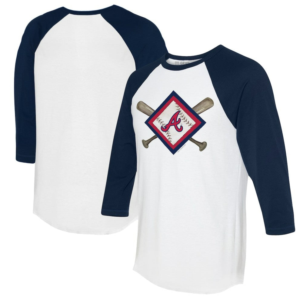 MLB Atlanta Braves Tiny Turnip Women's Diamond Cross Bats 3/4-Sleeve Raglan T-Shirt