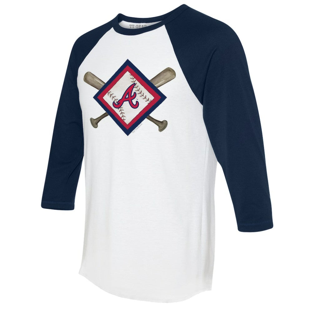 MLB Atlanta Braves Tiny Turnip Women's Diamond Cross Bats 3/4-Sleeve Raglan T-Shirt