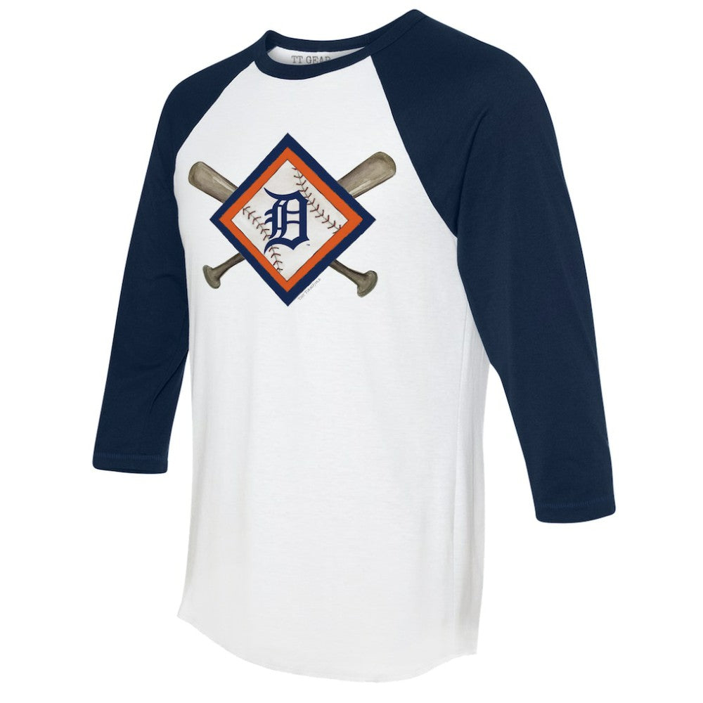 MLB Detroit Tigers Tiny Turnip Women's Diamond Cross Bats 3/4-Sleeve Raglan T-Shirt