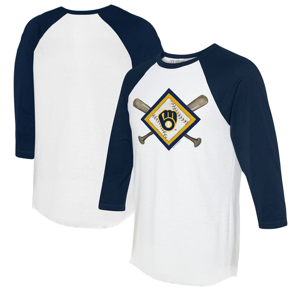 MLB Milwaukee Brewers Tiny Turnip Women's Diamond Cross Bats 3/4-Sleeve Raglan T-Shirt