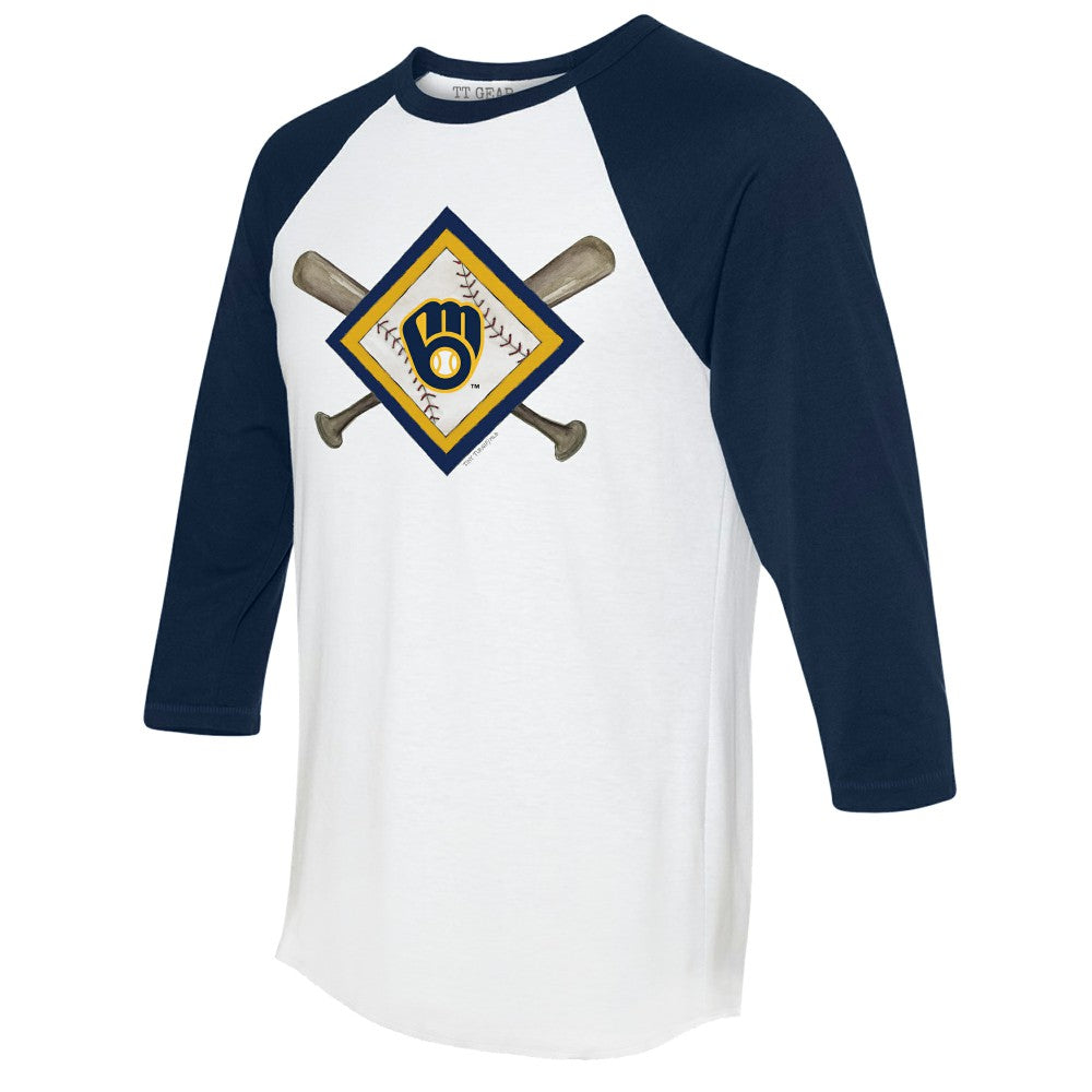 MLB Milwaukee Brewers Tiny Turnip Women's Diamond Cross Bats 3/4-Sleeve Raglan T-Shirt