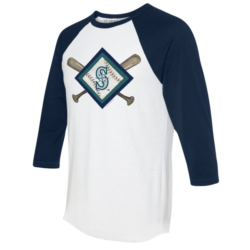 MLB Seattle Mariners Tiny Turnip Women's Diamond Cross Bats 3/4-Sleeve Raglan T-Shirt