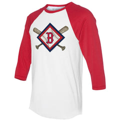 MLB Boston Red Sox Tiny Turnip Women's Diamond Cross Bats 3/4-Sleeve Raglan T-Shirt