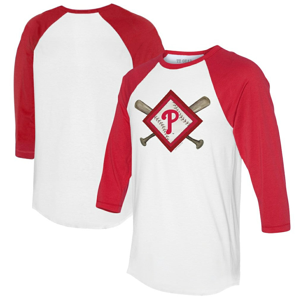 MLB Philadelphia Phillies Tiny Turnip Women's Diamond Cross Bats 3/4-Sleeve Raglan T-Shirt