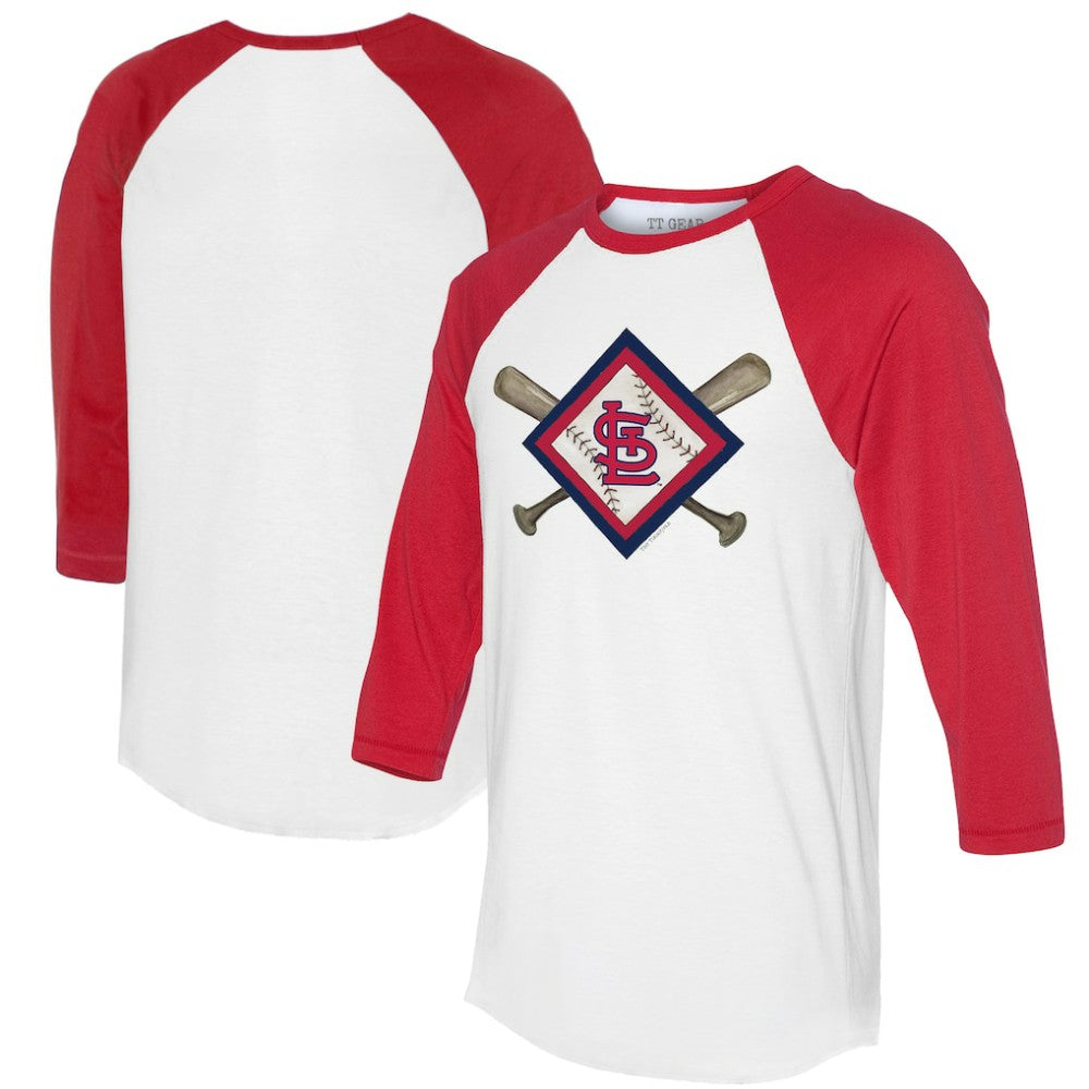 MLB St. Louis Cardinals Tiny Turnip Women's Diamond Cross Bats 3/4-Sleeve Raglan T-Shirt