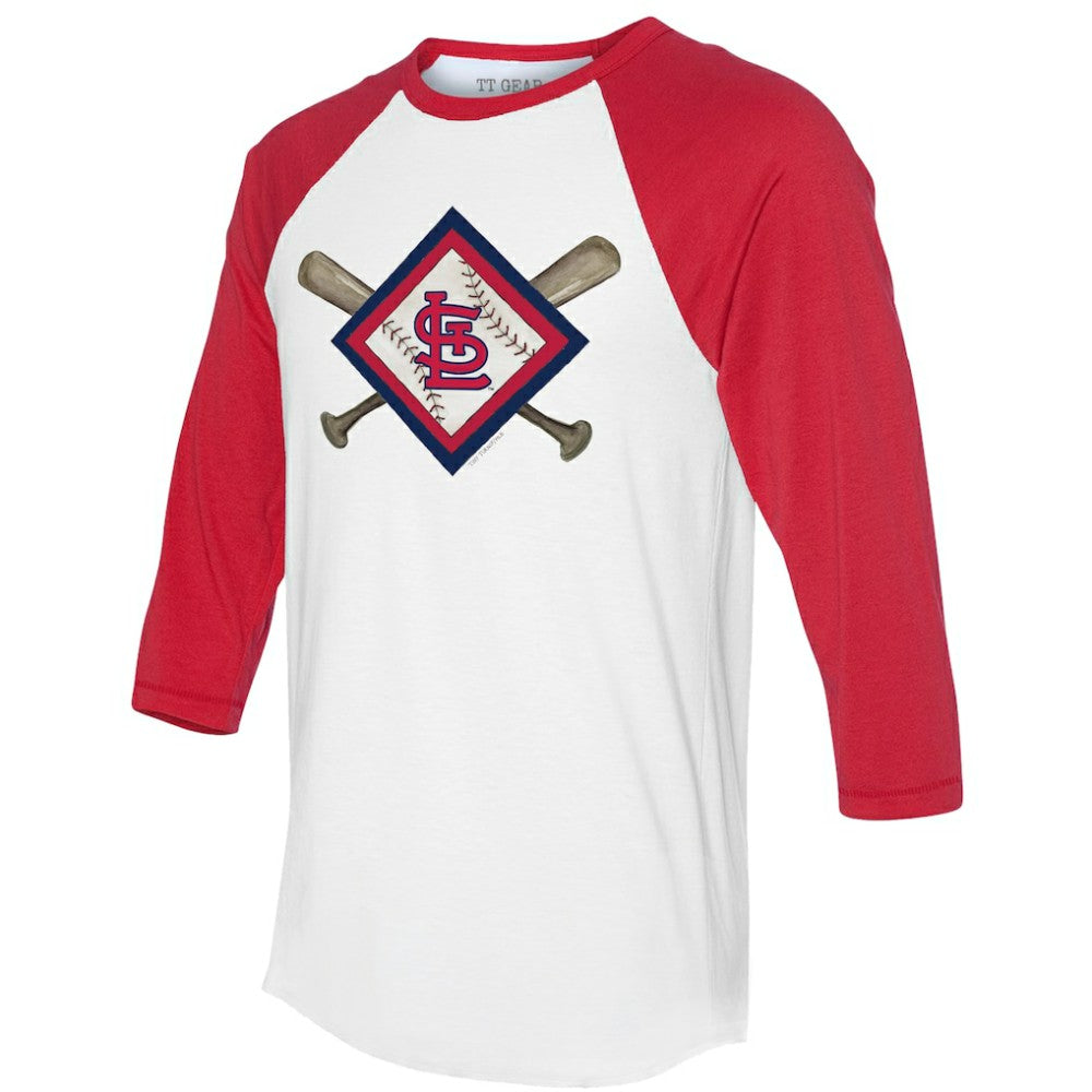 MLB St. Louis Cardinals Tiny Turnip Women's Diamond Cross Bats 3/4-Sleeve Raglan T-Shirt