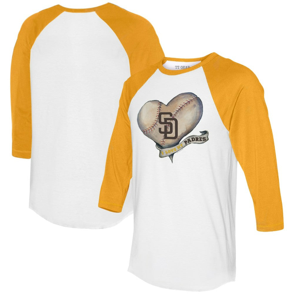 MLB San Diego Padres Tiny Turnip Women's Heart Banner 3/4-Sleeve Raglan T-Shirt