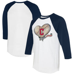 MLB Cleveland Guardians Tiny Turnip Women's Heart Banner 3/4-Sleeve Raglan T-Shirt