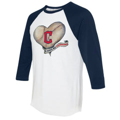 MLB Cleveland Guardians Tiny Turnip Women's Heart Banner 3/4-Sleeve Raglan T-Shirt