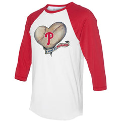 MLB Philadelphia Phillies Tiny Turnip Women's Heart Banner 3/4-Sleeve Raglan T-Shirt