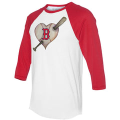 MLB Boston Red Sox Tiny Turnip Women's Heart Bat 3/4-Sleeve Raglan T-Shirt