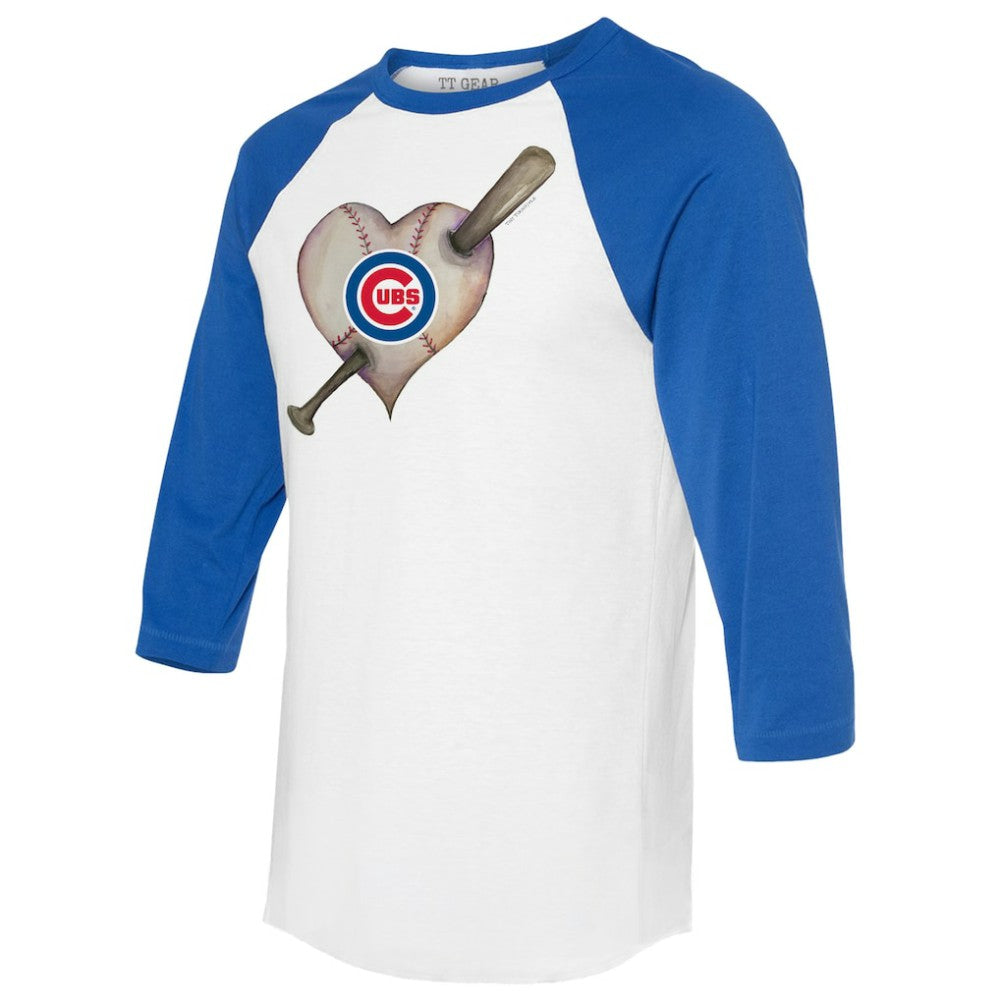 MLB Chicago Cubs Tiny Turnip Women's Heart Bat 3/4-Sleeve Raglan T-Shirt