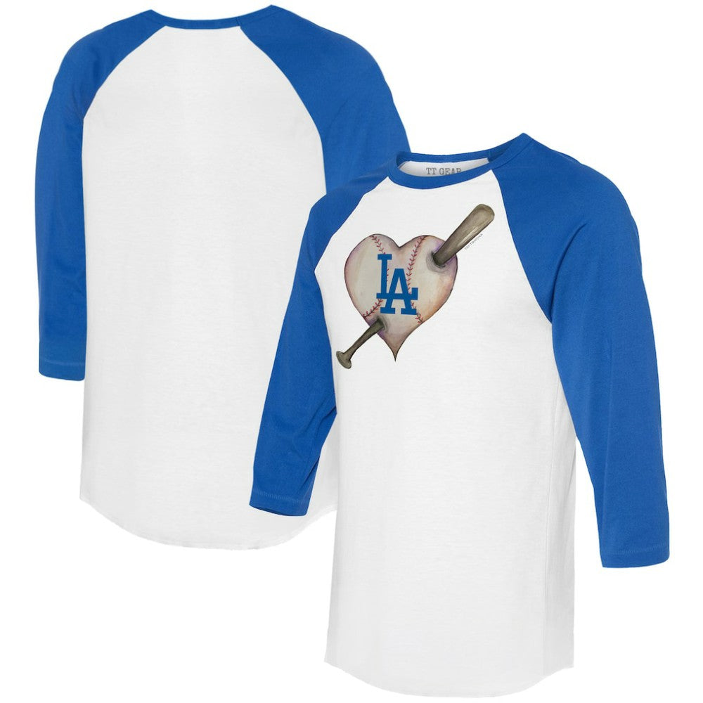 MLB Los Angeles Dodgers Tiny Turnip Women's Heart Bat 3/4-Sleeve Raglan T-Shirt