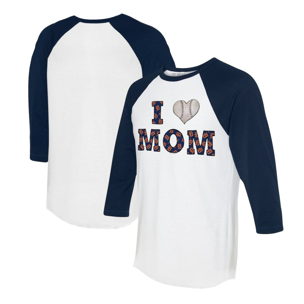 MLB Detroit Tigers Tiny Turnip Women's I Love Mom 3/4-Sleeve Raglan T-Shirt