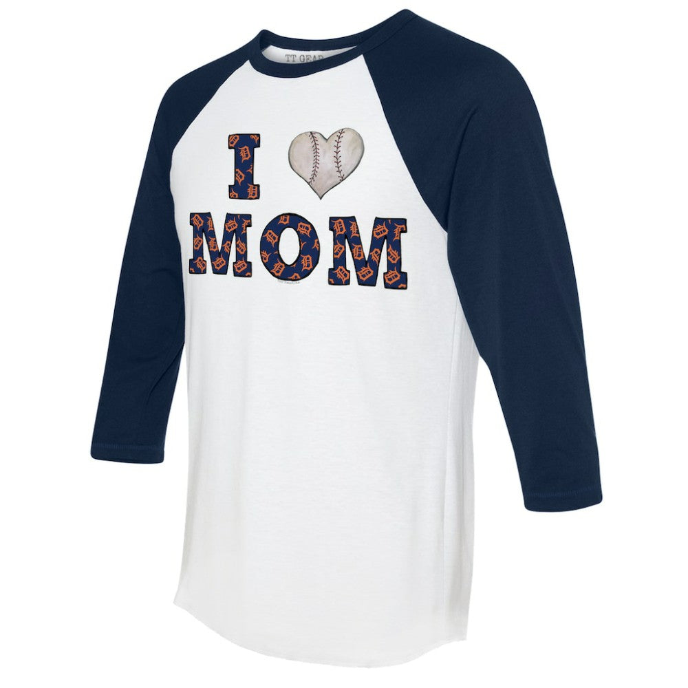 MLB Detroit Tigers Tiny Turnip Women's I Love Mom 3/4-Sleeve Raglan T-Shirt