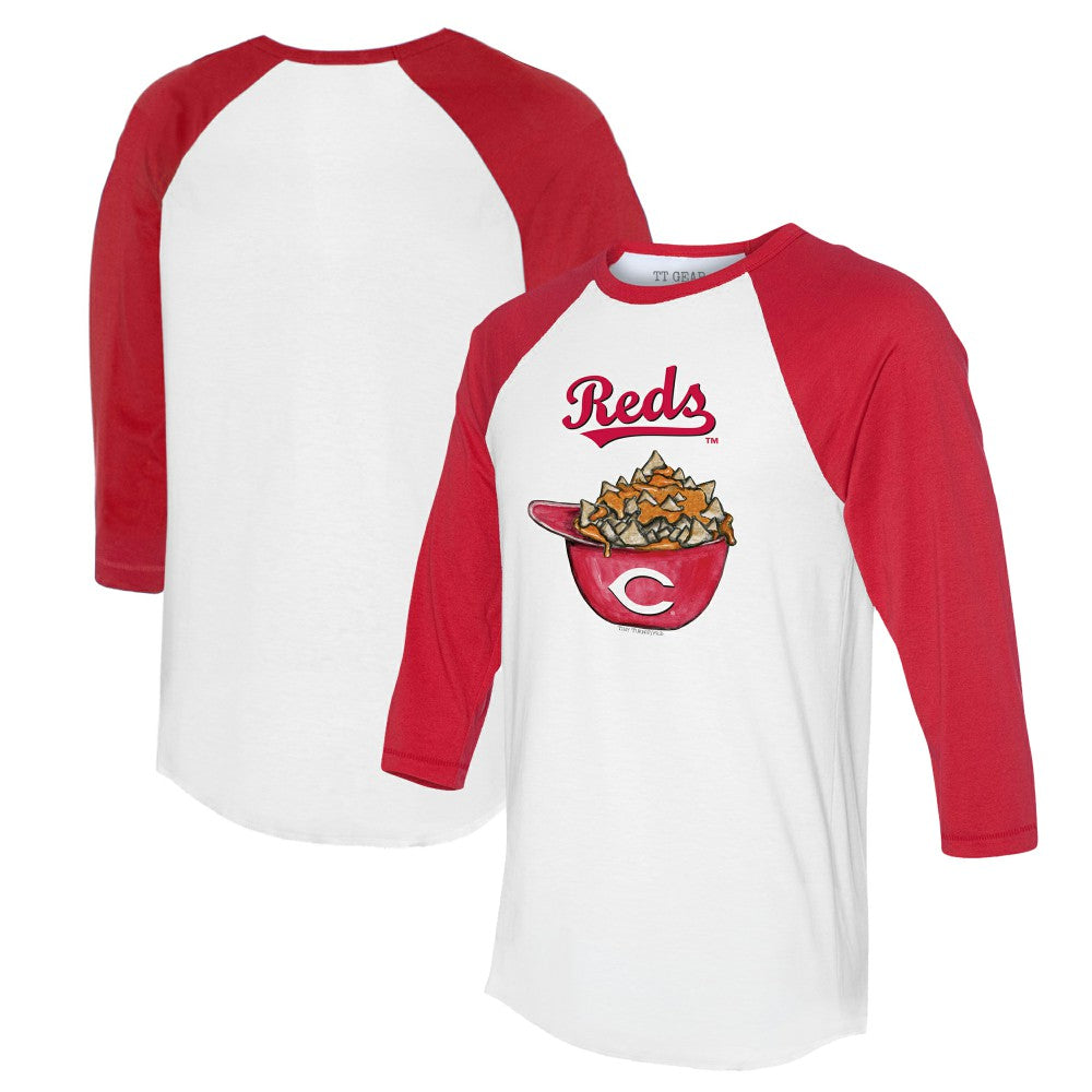 MLB Cincinnati Reds Tiny Turnip Women's Nacho Helmet 3/4-Sleeve Raglan T-Shirt