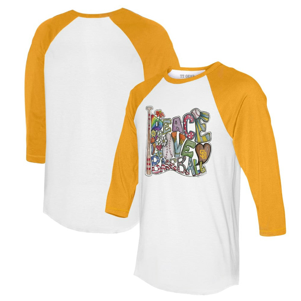 MLB San Diego Padres Tiny Turnip Women's Peace Love Baseball 3/4-Sleeve Raglan T-Shirt