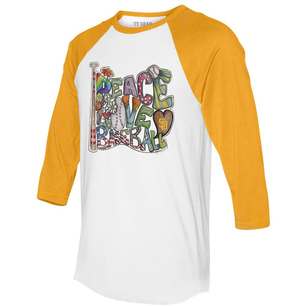 MLB San Diego Padres Tiny Turnip Women's Peace Love Baseball 3/4-Sleeve Raglan T-Shirt