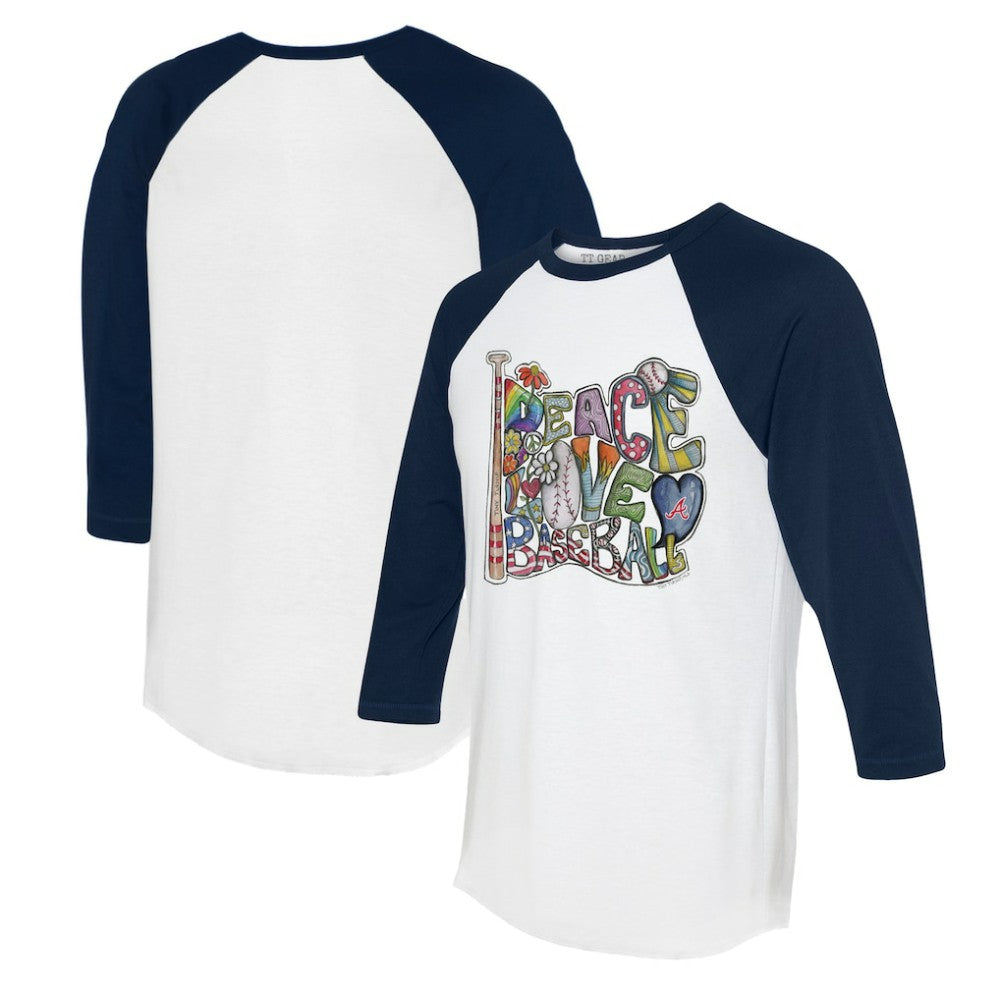 MLB Atlanta Braves Tiny Turnip Women's Peace Love Baseball 3/4-Sleeve Raglan T-Shirt