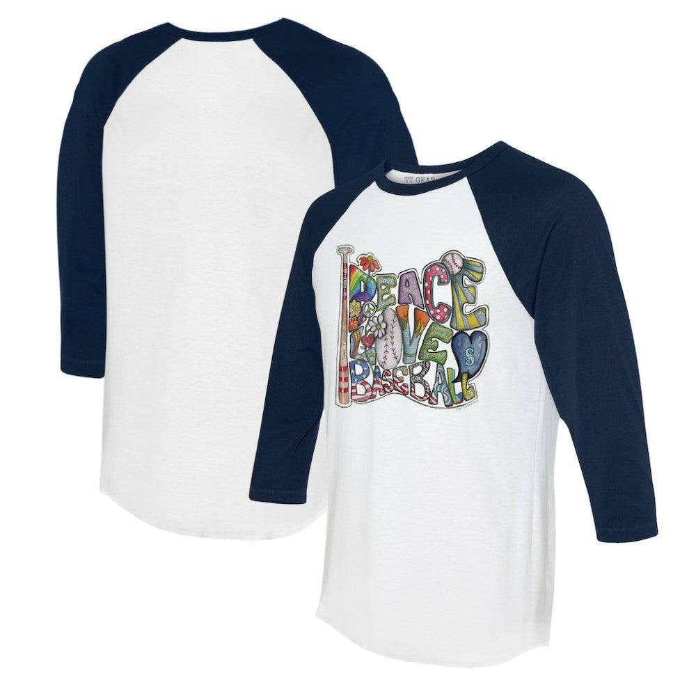 MLB Seattle Mariners Tiny Turnip Women's Peace Love Baseball 3/4-Sleeve Raglan T-Shirt