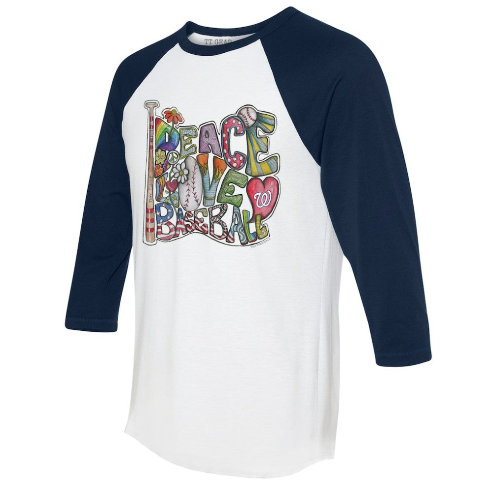 MLB Washington Nationals Tiny Turnip Women's Peace Love Baseball 3/4-Sleeve Raglan T-Shirt