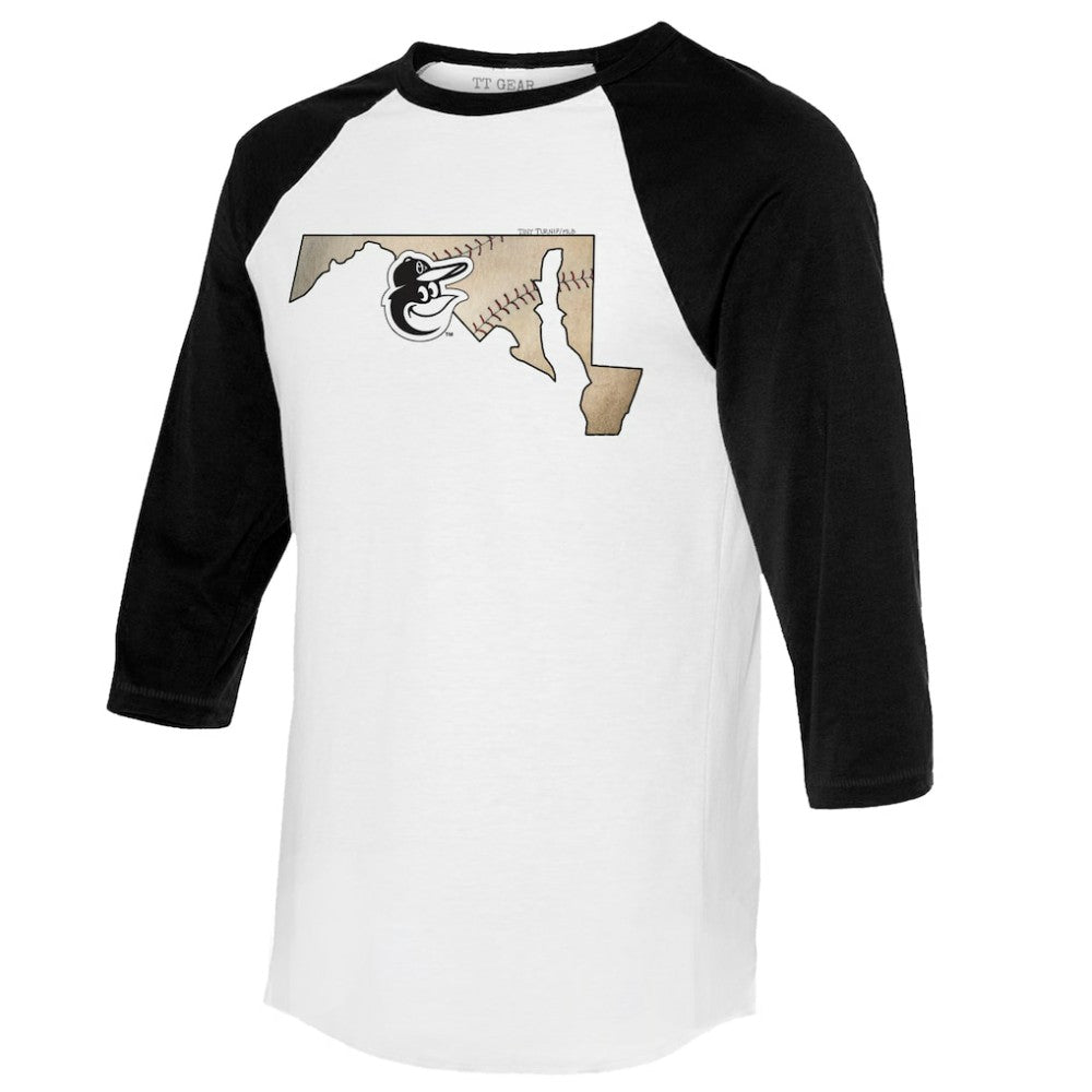 MLB Baltimore Orioles Tiny Turnip Unisex State Outline 3/4-Sleeve Raglan T-Shirt