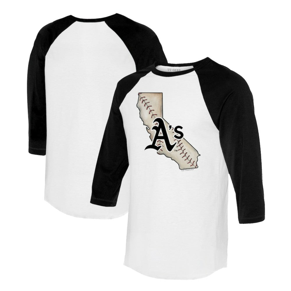 MLB Athletics Tiny Turnip Unisex State Outline 3/4-Sleeve Raglan T-Shirt