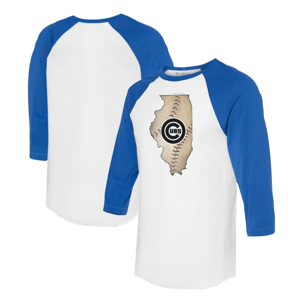 MLB Chicago Cubs Tiny Turnip Unisex State Outline 3/4-Sleeve Raglan T-Shirt