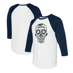 MLB Milwaukee Brewers Tiny Turnip Unisex Sugar Skull 3/4-Sleeve Raglan T-Shirt