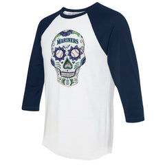 MLB Seattle Mariners Tiny Turnip Unisex Sugar Skull 3/4-Sleeve Raglan T-Shirt