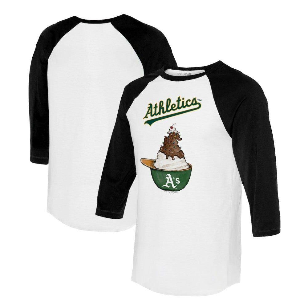 MLB Athletics Tiny Turnip Unisex Sundae Helmet 3/4-Sleeve Raglan T-Shirt
