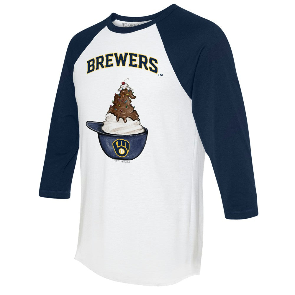MLB Milwaukee Brewers Tiny Turnip Unisex Sundae Helmet 3/4-Sleeve Raglan T-Shirt